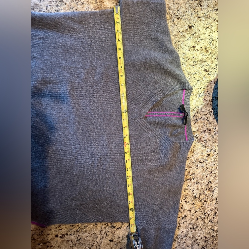 360 Cashmere Gray V-Neck Sweater with Purple Accents - Picture 5 of 5